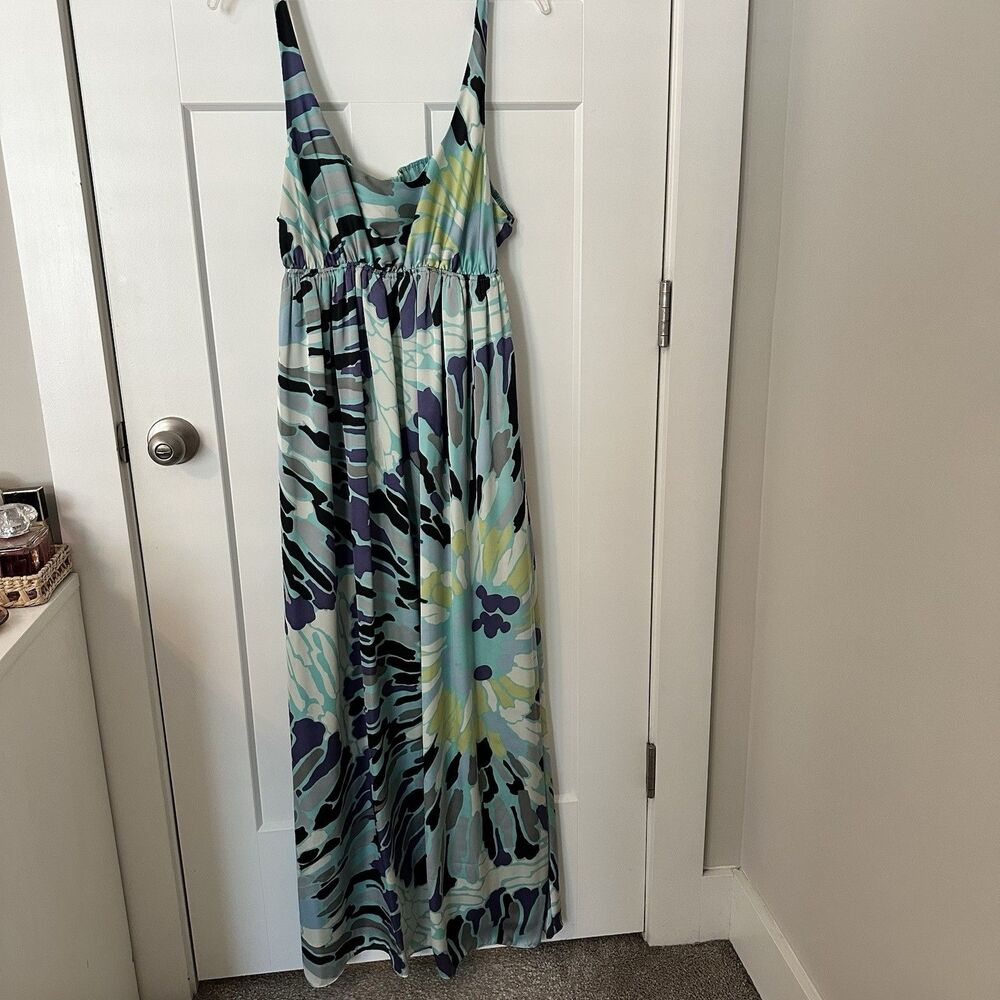 BCBGeneration Blue Patterned Spaghetti Strap Maxi Dress Size L